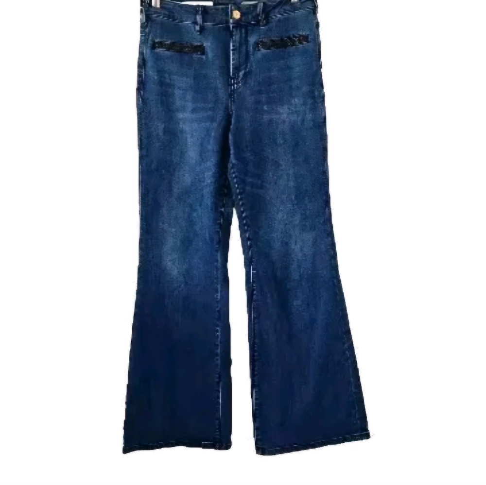Pilcro And The Letterpress Stet Leather Trim Pockets High Rise Jeans Size 28 - Picture 2 of 10